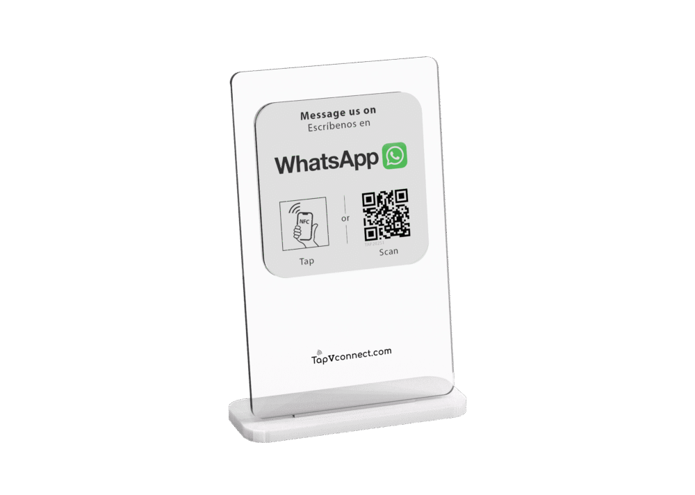 WhatsApp Stand with QR code and NFC for business counter